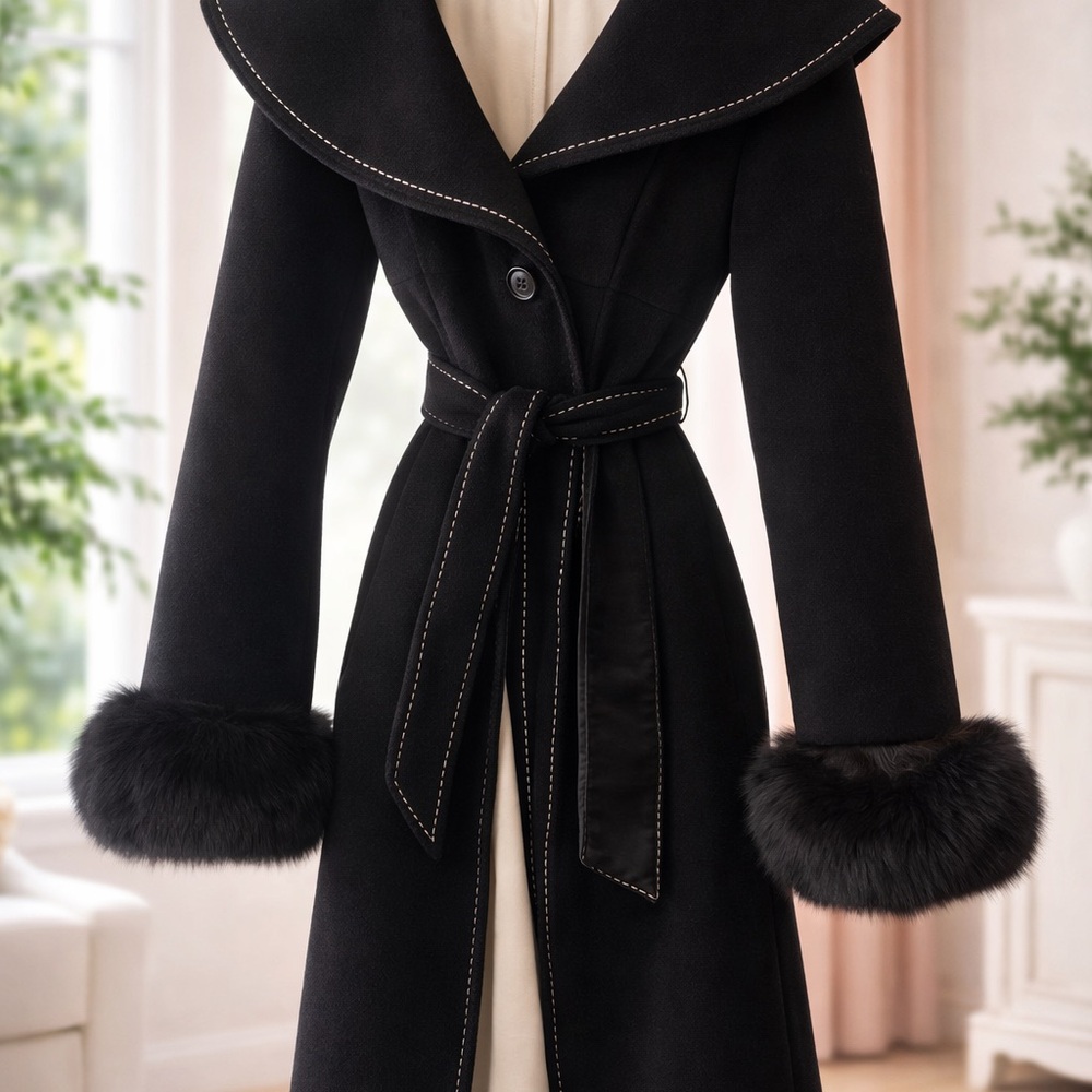 Elegant Black Coat with Fur Trim